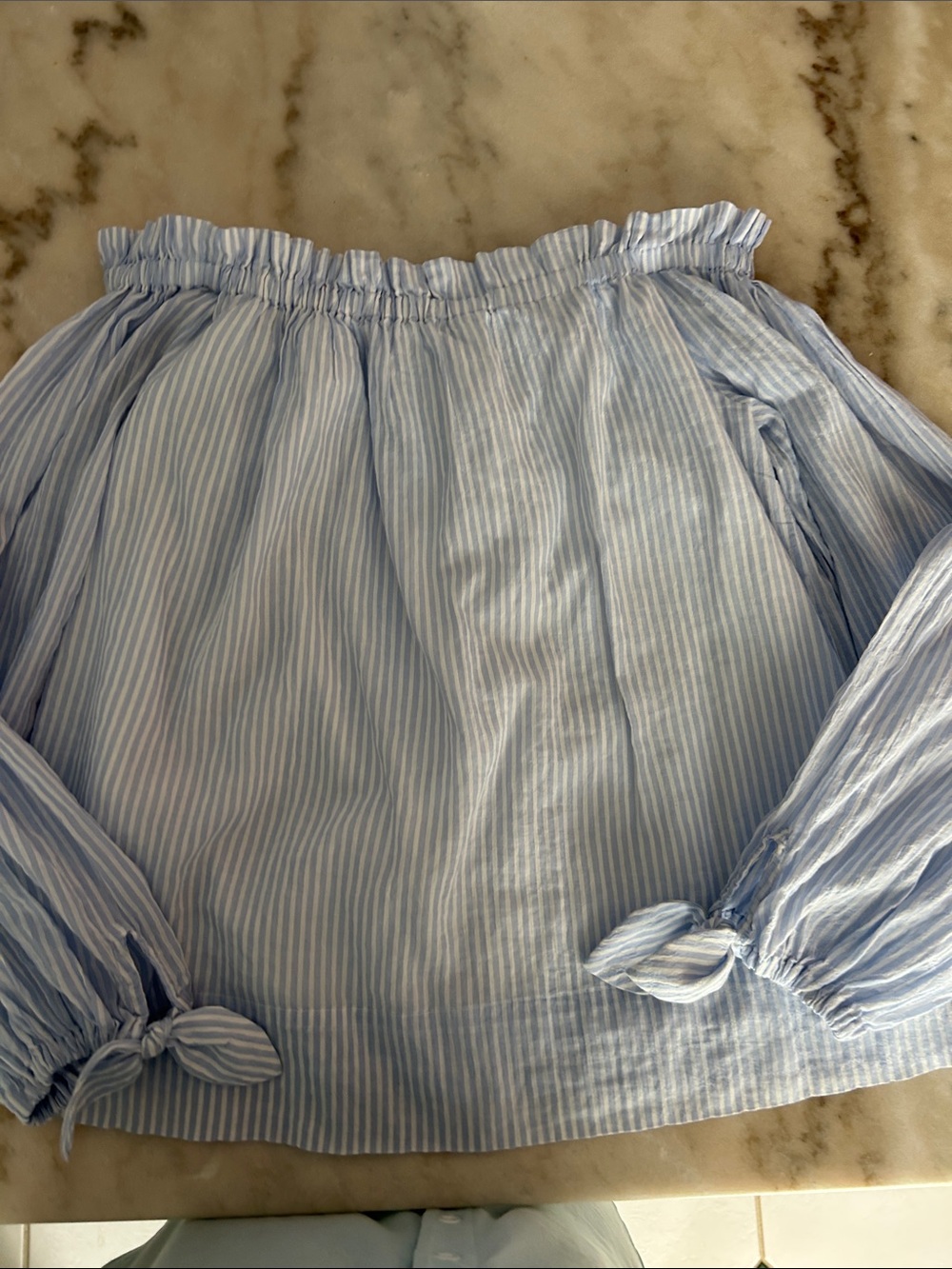 Lilly Pulitzer Light Blue & White Striped Off‑Shoulder Blouse Size M